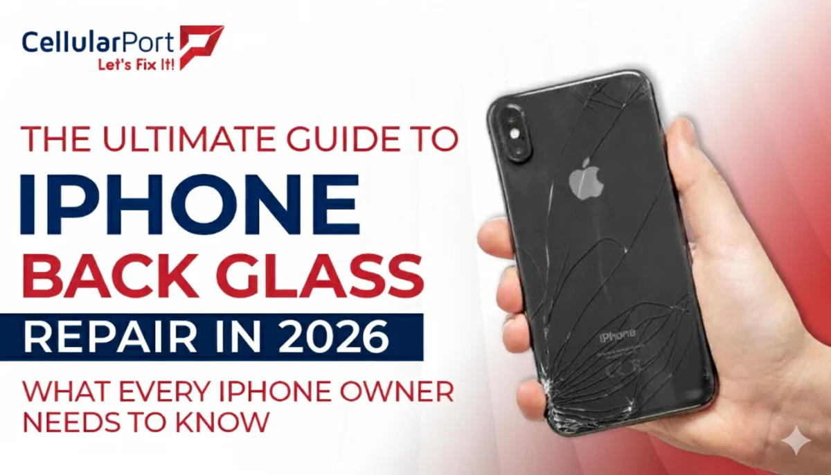iPhone back glass repair showing cracked rear glass being professionally replaced in 2026