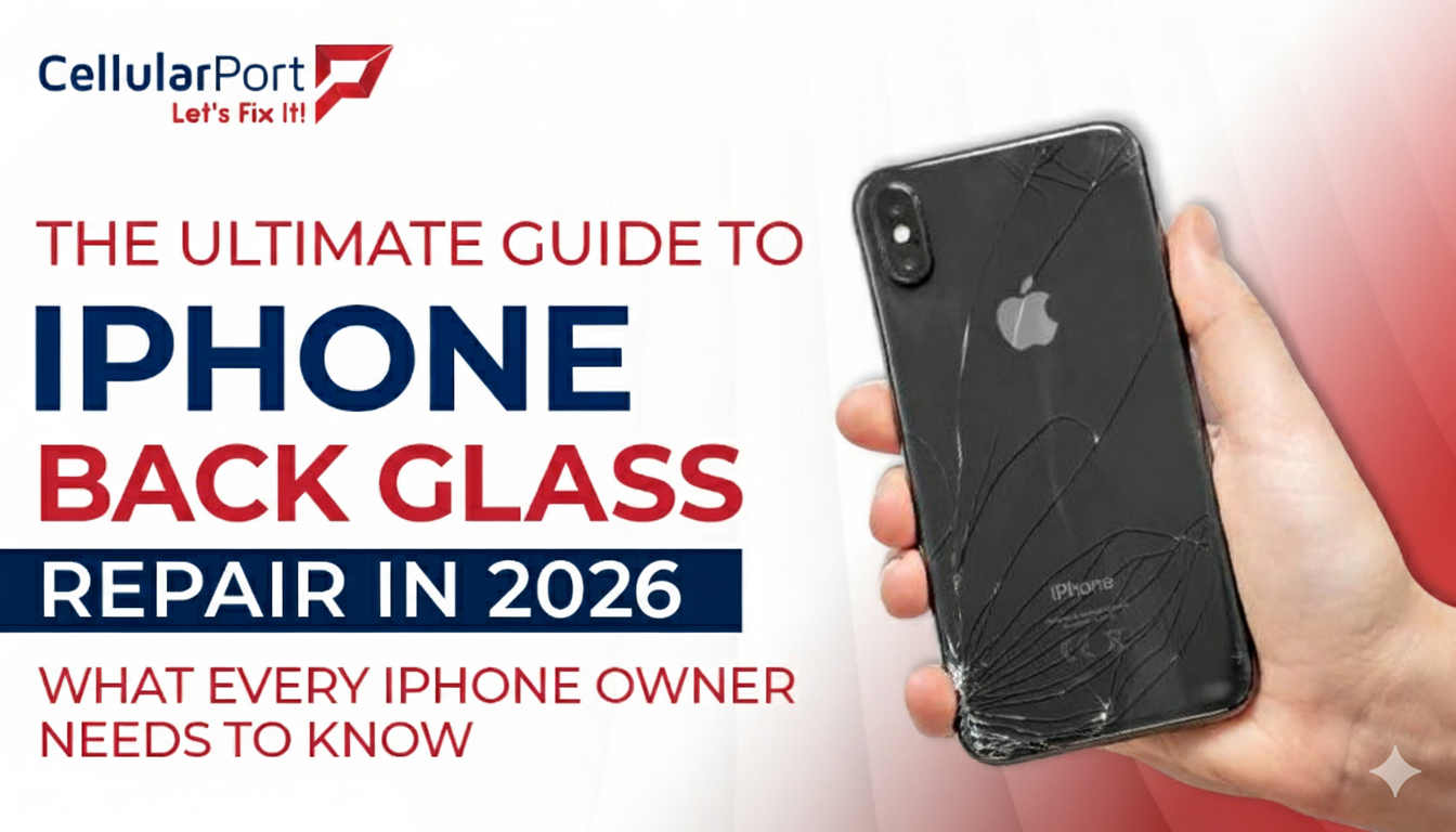 iPhone back glass repair showing cracked rear glass being professionally replaced in 2026