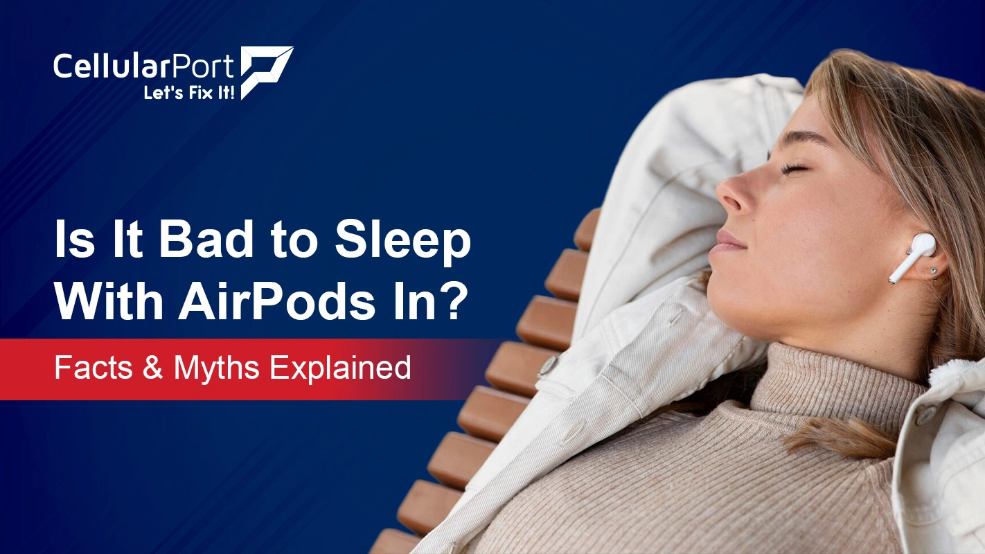 Person sleeping with AirPods in ears while exploring facts, myths, and risks of sleeping with wireless earbuds overnight